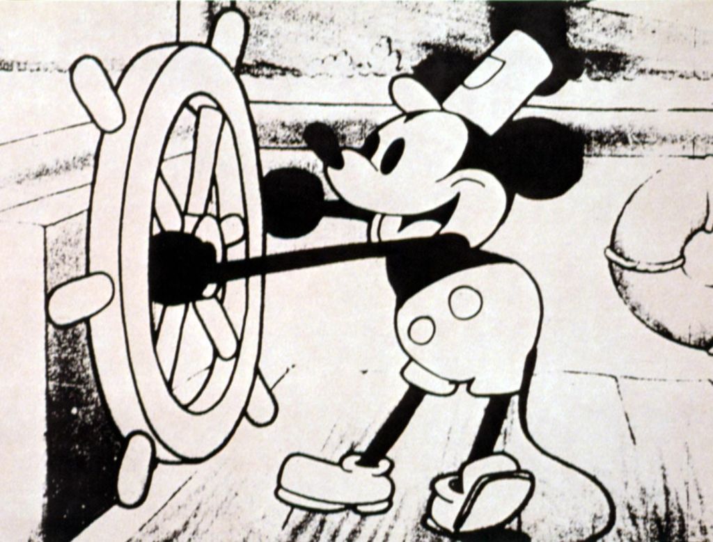 Steamboat Willie, tarjeta de vestíbulo, Mickey Mouse, 1928. (Foto de LMPC vía Getty Images)