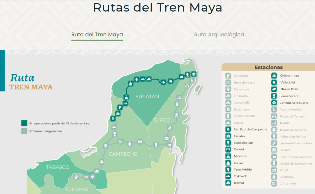Mapa de las rutas del Tren Maya